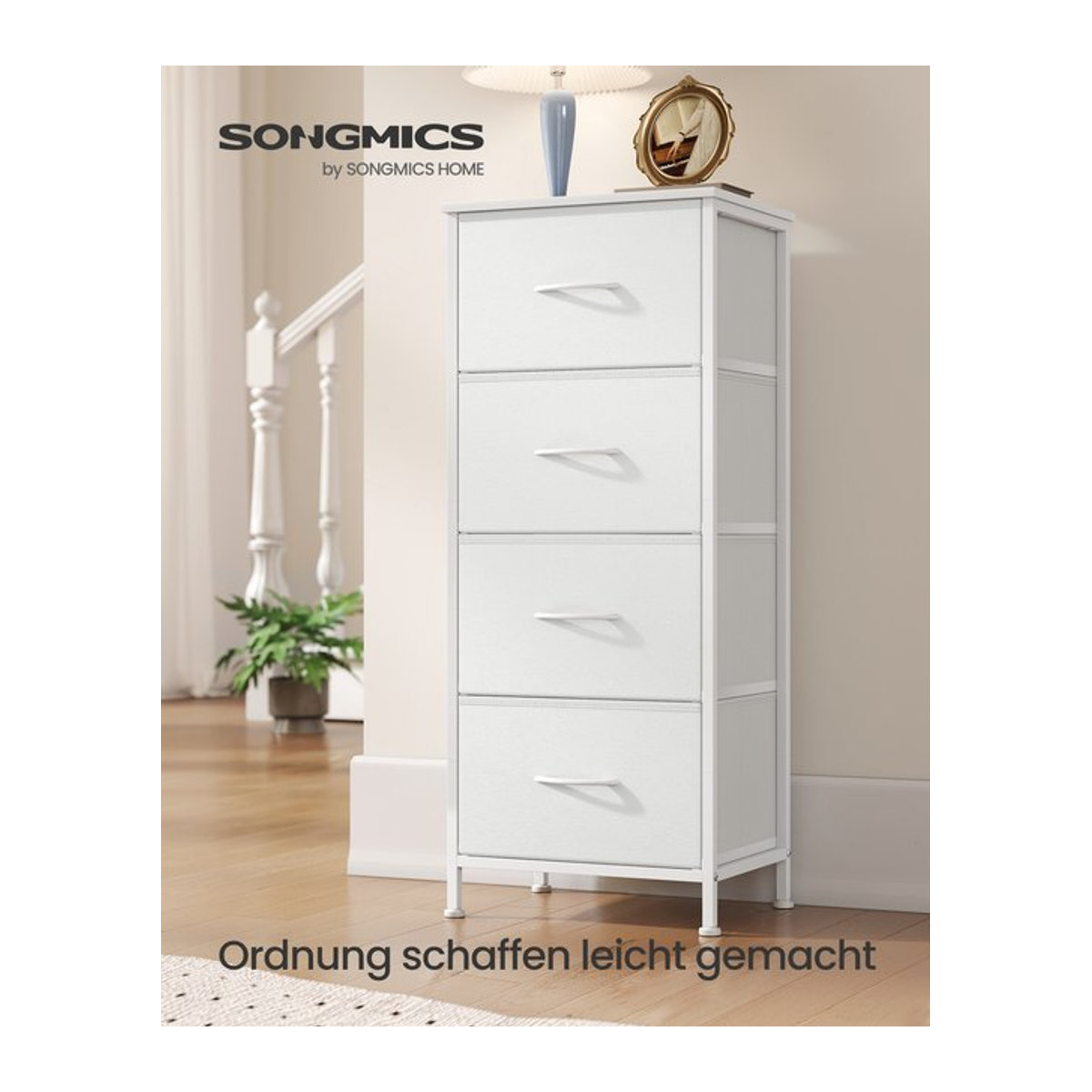 SONGMICS Wäschekommode mit 4 Stoffschubladen aus Stahl und MDF in minimalistischem Design, erhältlich in Braun, Schwarz oder Weiß - Bild 1