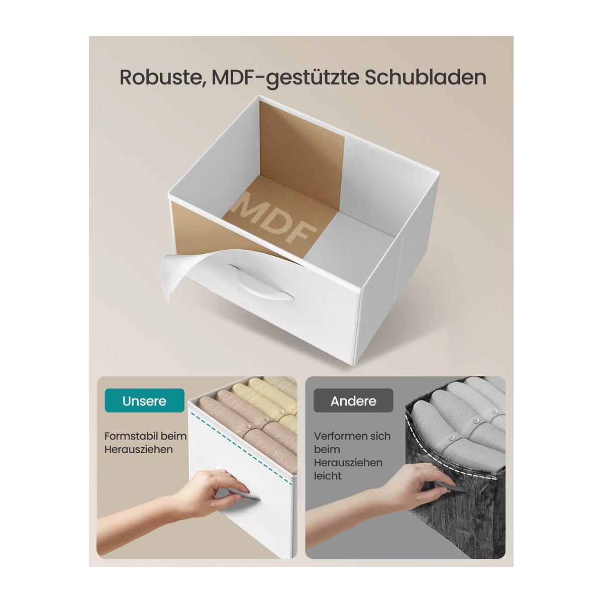 SONGMICS Wäschekommode mit 4 Stoffschubladen aus Stahl und MDF in minimalistischem Design, erhältlich in Braun, Schwarz oder Weiß - Bild 4