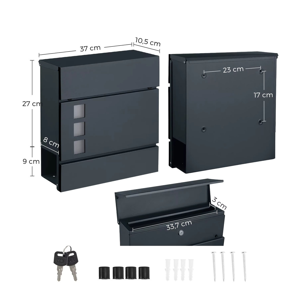 SONGMICS XXL Briefkasten mit Zeitungsfach und Sichtfenster, B/H/T: 37 x 37 x 10,5 cm, inklusive Aufkleber gegen unerwünschte Werbung - Bild 5