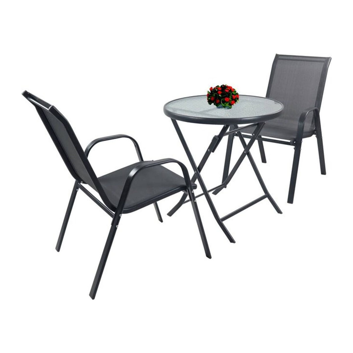 Sonlas VCM 3-tlg Gartenmöbel Set Essgruppe in Anthrazit mit Glastisch und 2 Stühlen, Modern - Bild 1