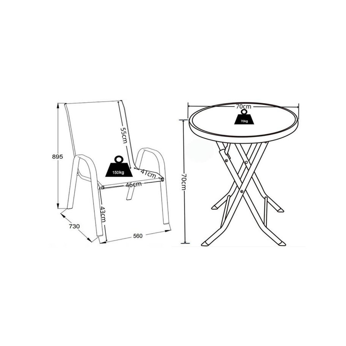 Sonlas VCM 3-tlg Gartenmöbel Set Essgruppe in Anthrazit mit Glastisch und 2 Stühlen, Modern - Bild 2