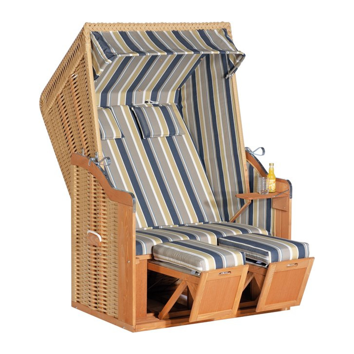 Sonnenpartner Garten-Strandkorb Rustikal 50 Plus in Multicolor mit Streifenmuster und Holzoptik - Bild 1