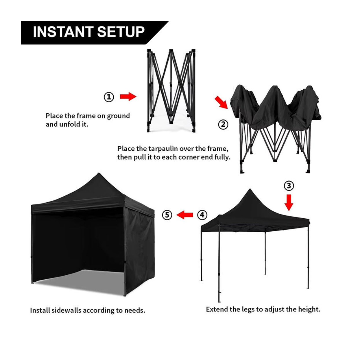 Sonuto Pop-Up Überdachungszelt mit belüftetem Dach und wasserdichter Plane, 3 x 3 m, inklusive Tasche, 8 Pfähle und 4 Seilen - Bild 3