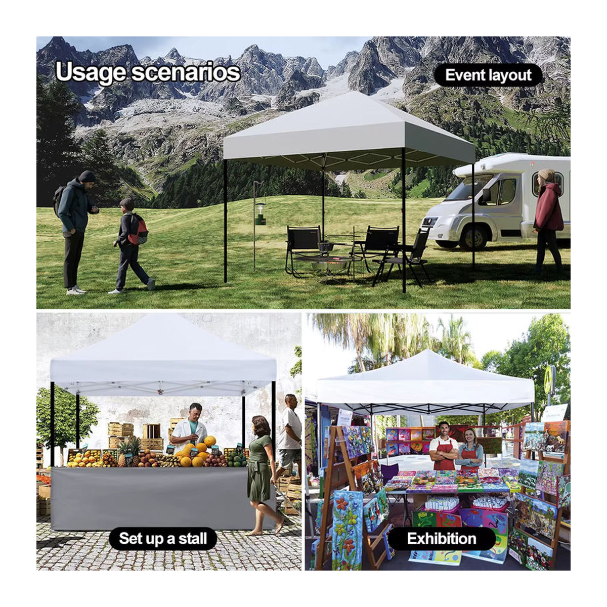 Sonuto Pop-Up Überdachungszelt mit belüftetem Dach und wasserdichter Plane, 3 x 3 m, inklusive Tasche, 8 Pfähle und 4 Seilen - Bild 6