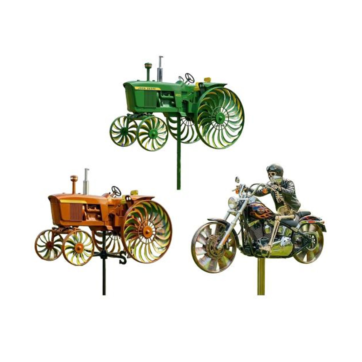 Sorelle Kinetisches Windspiel Skelett auf Motorrad aus Metall in Bunt und Schwarz zur Garten Dekoration - Bild 1
