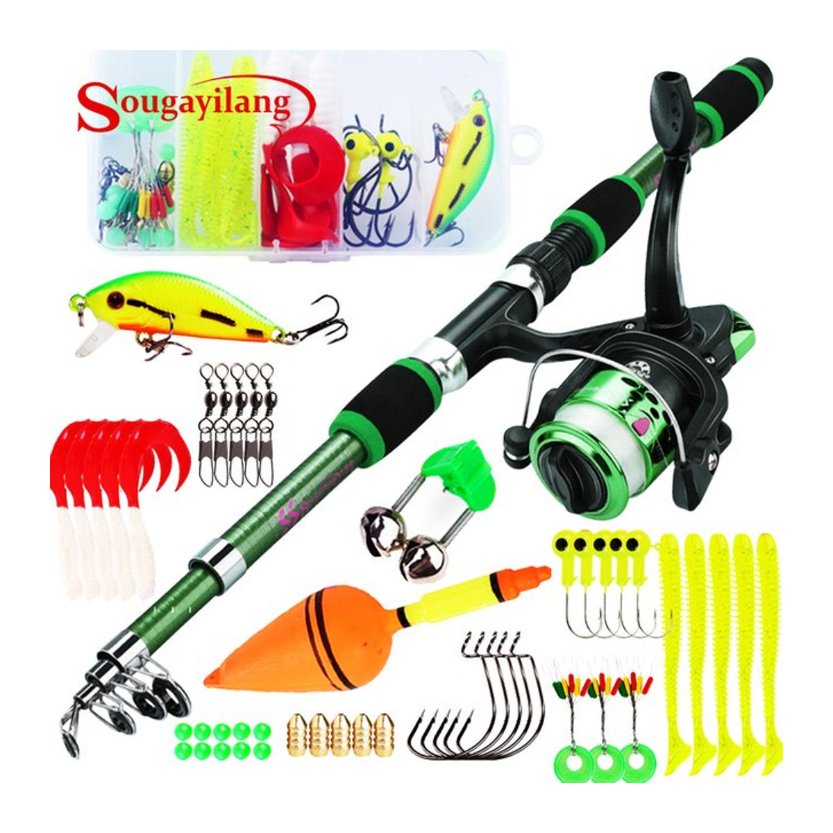 Sougayilang Angelset mit Teleskoprute und Angelrolle in Bunt, 1,8 m Länge, 5,2:1 Getriebe und 5 kg maximale Zugkraft - Bild 1