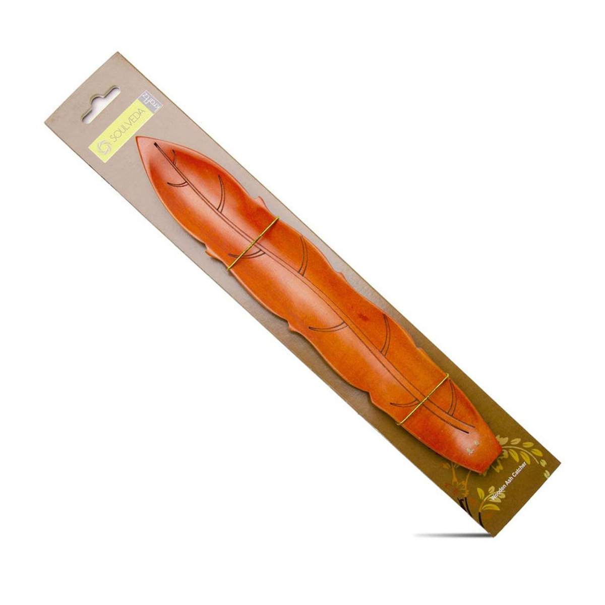 Soulveda Cycle Pure Räucherstäbchenhalter aus Teakholz in Blattform mit Aschenauffangschale, Orange - Bild 2