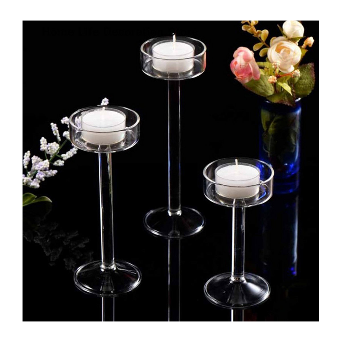 South Moon Kristallglas Teelichthalter Set aus transparentem Glas für Hochzeit und Tischdekoration - Bild 1