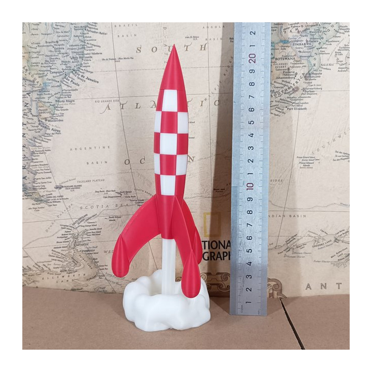 South Wood Weltraumrakete Objectif Lune Moon Adventures Modellfigur in Rot mit 3D-Druck-Effekt, Höhe: 20 cm - Bild 1