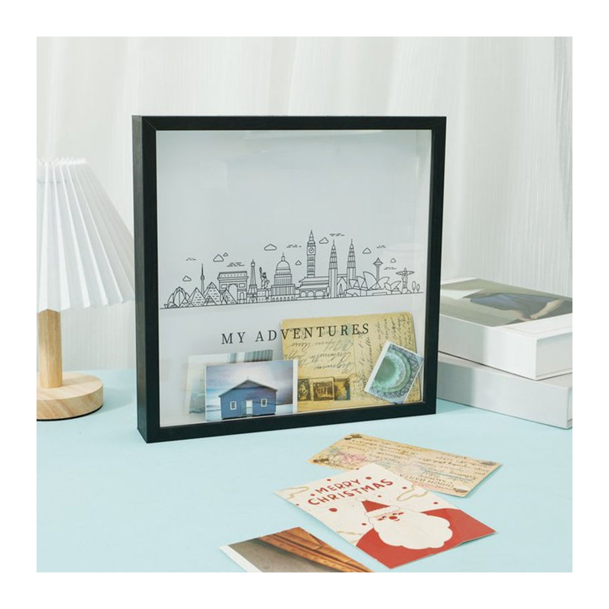 Souvenirs Memory Frame Box als Sparschwein und Ticket Organizer aus Holz in Schwarz - Bild 1