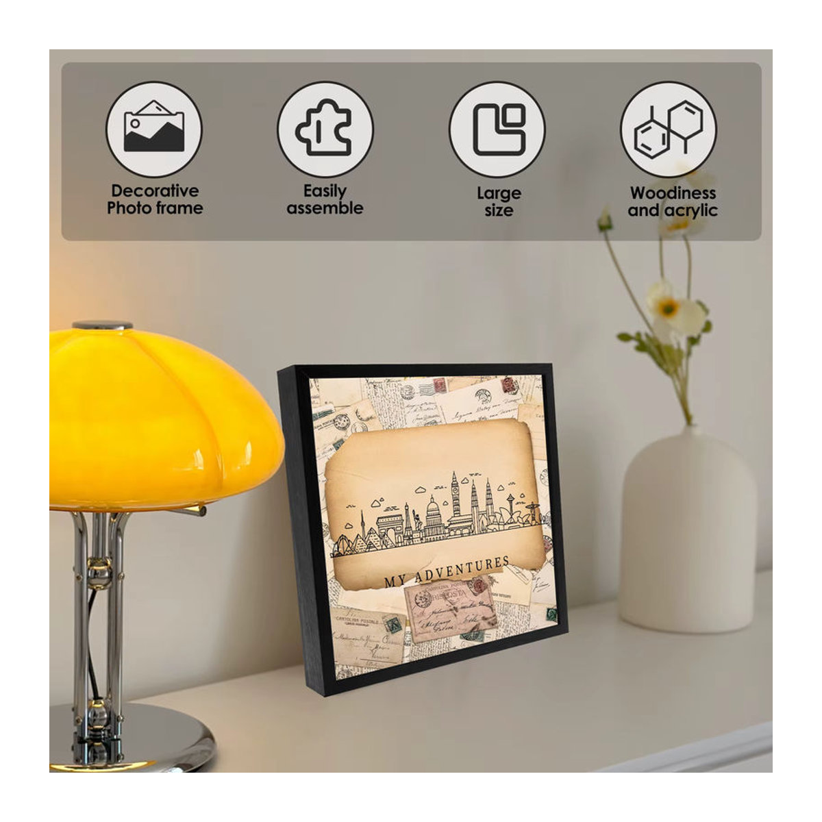 Souvenirs Memory Frame Box als Sparschwein und Ticket Organizer aus Holz in Schwarz - Bild 2