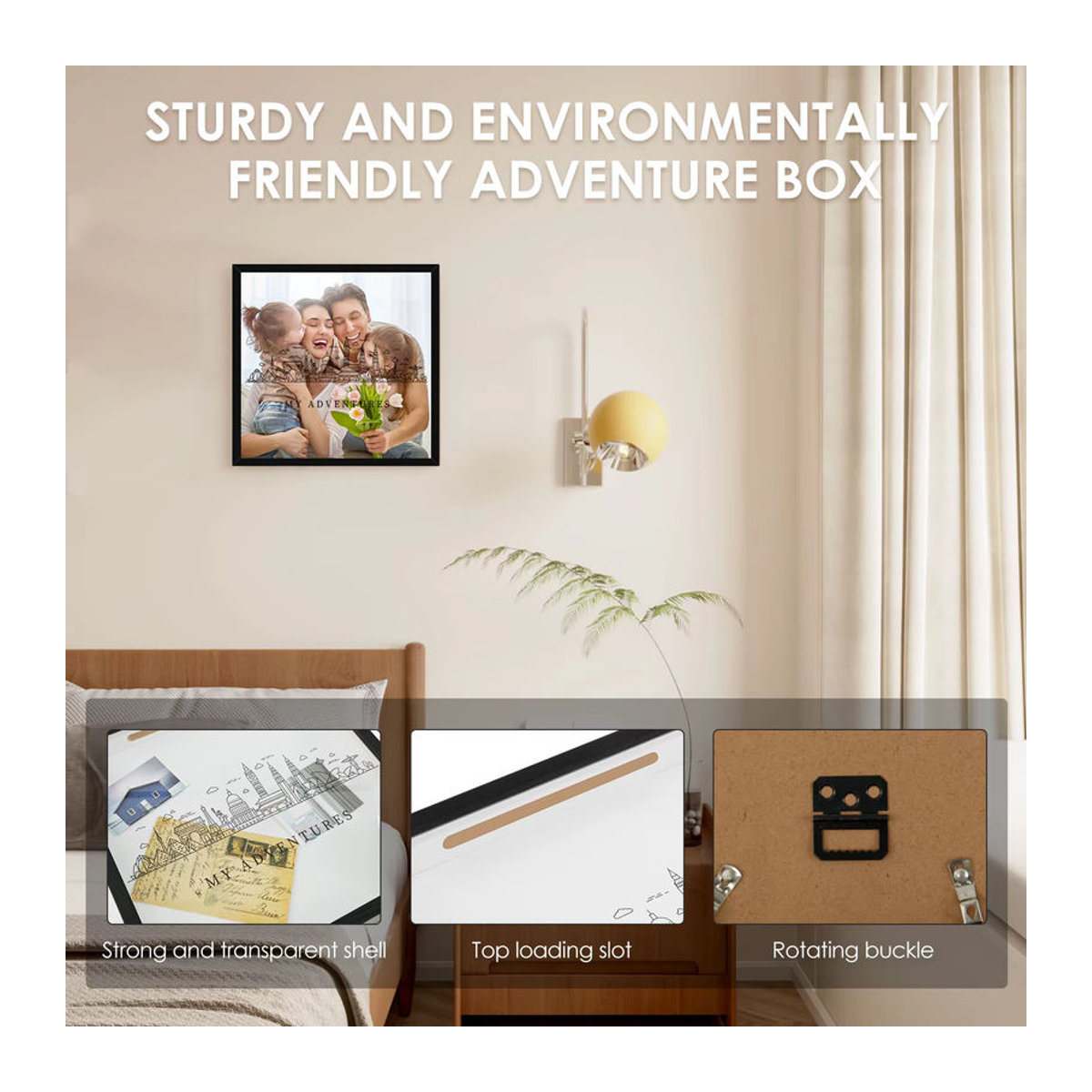 Souvenirs Memory Frame Box als Sparschwein und Ticket Organizer aus Holz in Schwarz - Bild 3