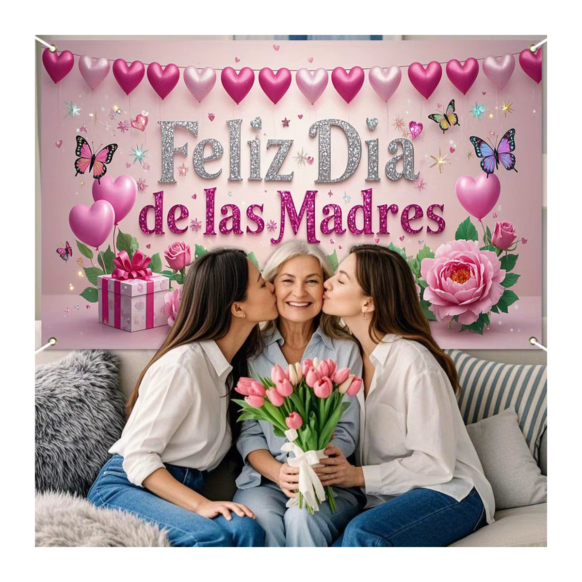 Spanische Fotografie Muttertagsdekoration mit Rosen und Typografie in Rosa für Geburtstag und Familienfeiern - Bild 2