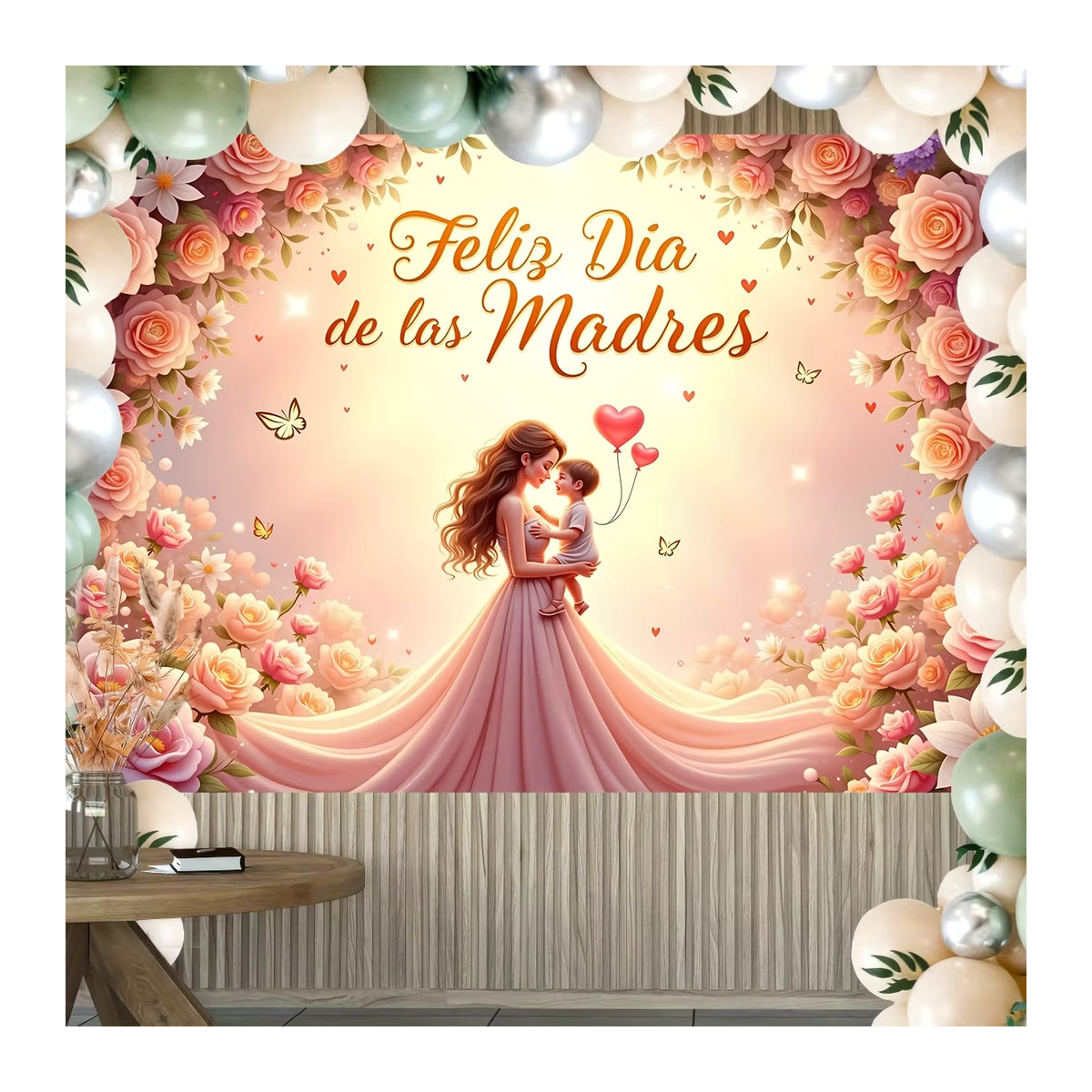 Spanische Fotografie Muttertagsdekoration mit Rosen und Typografie in Rosa für Geburtstag und Familienfeiern - Bild 3
