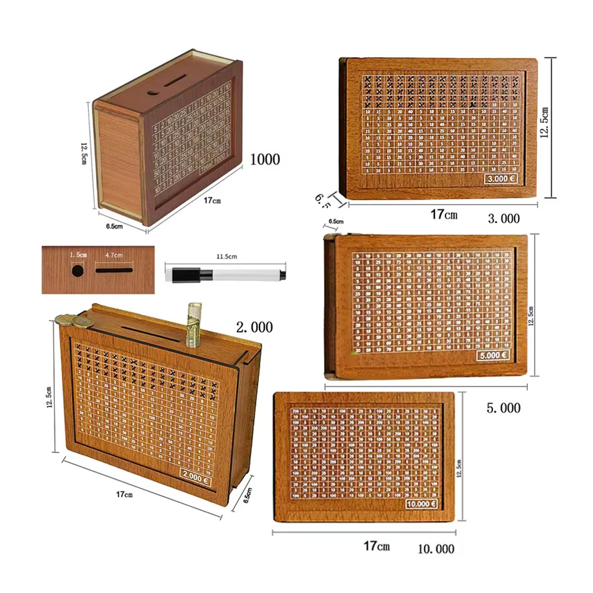 Spardose aus Holz in Braun mit 10.000 Euro Design als Geldtresor für Kinder und Erwachsene CXG01 - Bild 3