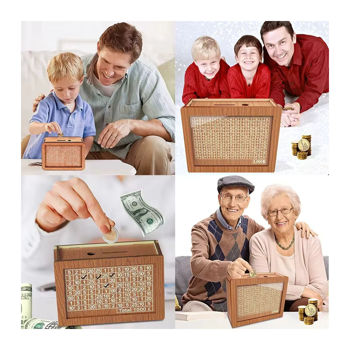 Spardose aus Holz in Braun mit 10.000 Euro Design als Geldtresor für Kinder und Erwachsene CXG01 - Bild 4
