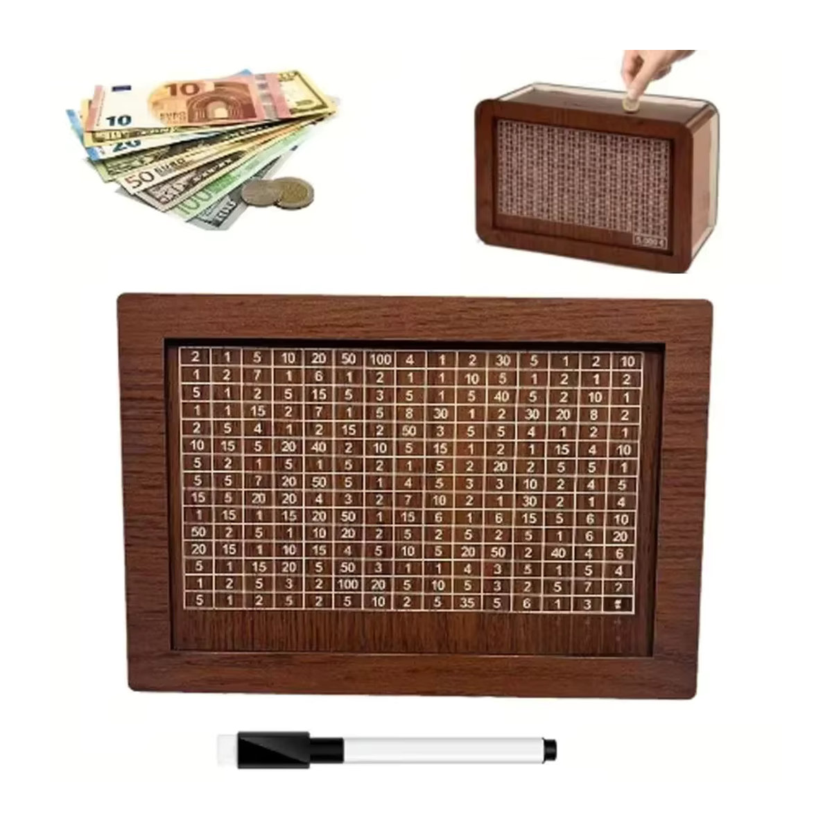 Spardose aus Holz in Braun mit 10.000 Euro Design als Geldtresor für Kinder und Erwachsene CXG01 - Bild 6