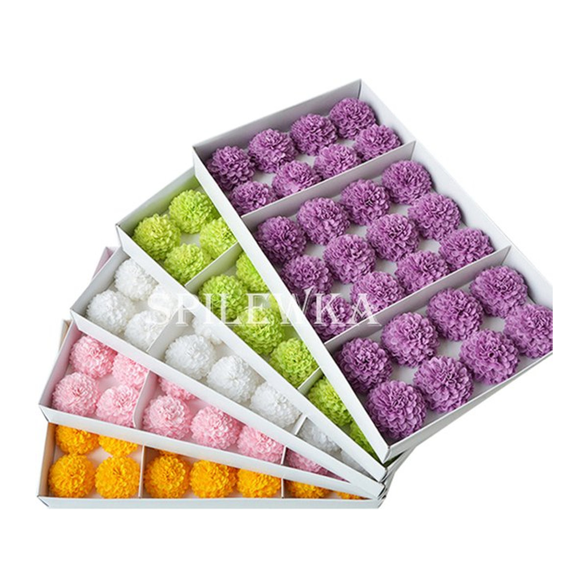 Spilewka 28 Stück Künstliche Chrysanthemen Pompons Gänseblümchen für DIY Dekoration, Durchmesser: 5 cm, Farben: Weiß und Mehrfarbig - Bild 1