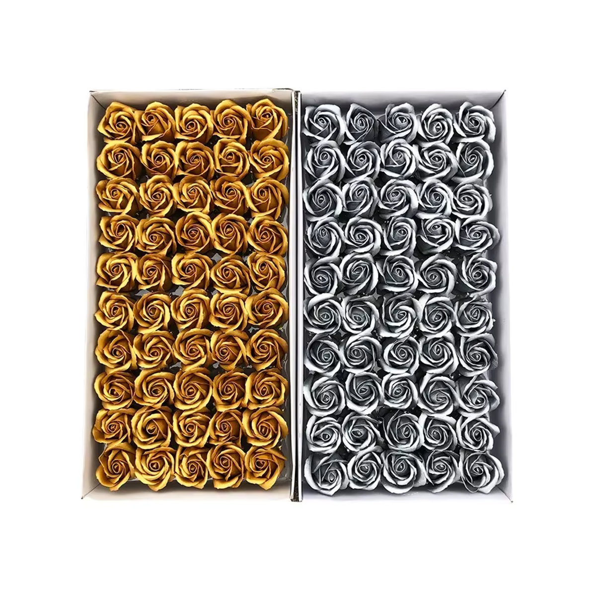 Spilewka Bastelset mit künstlichen Rosenblütenköpfen in Gold und Silber für DIY Dekorationen zu Hochzeit und Valentinstag - Bild 3