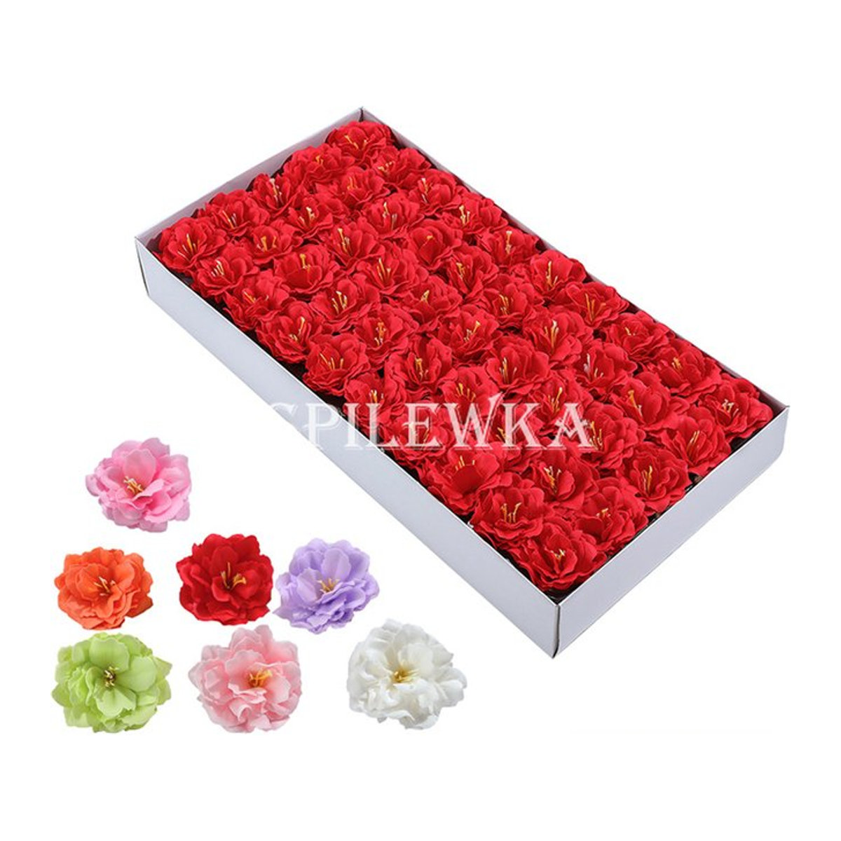 Spilewka Set mit 25 künstlichen Pfingstrosen und Rosenblütenköpfen in Lila und Rot, Durchmesser: 7 cm - Bild 1