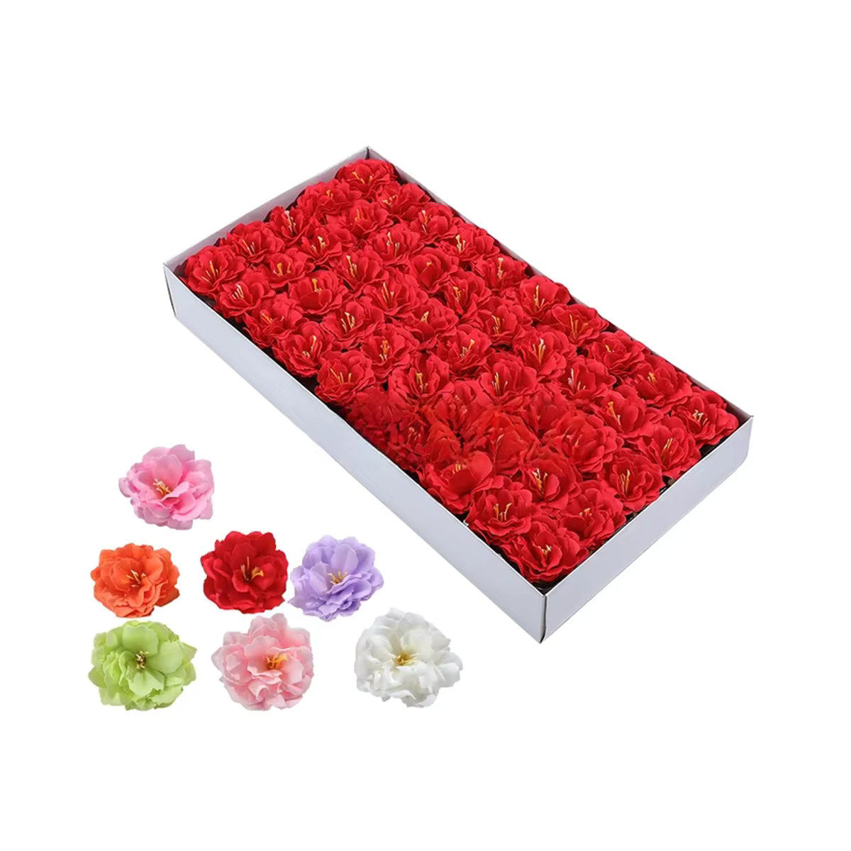 Spilewka Set mit 25 künstlichen Pfingstrosen und Rosenblütenköpfen in Lila und Rot, Durchmesser: 7 cm - Bild 5