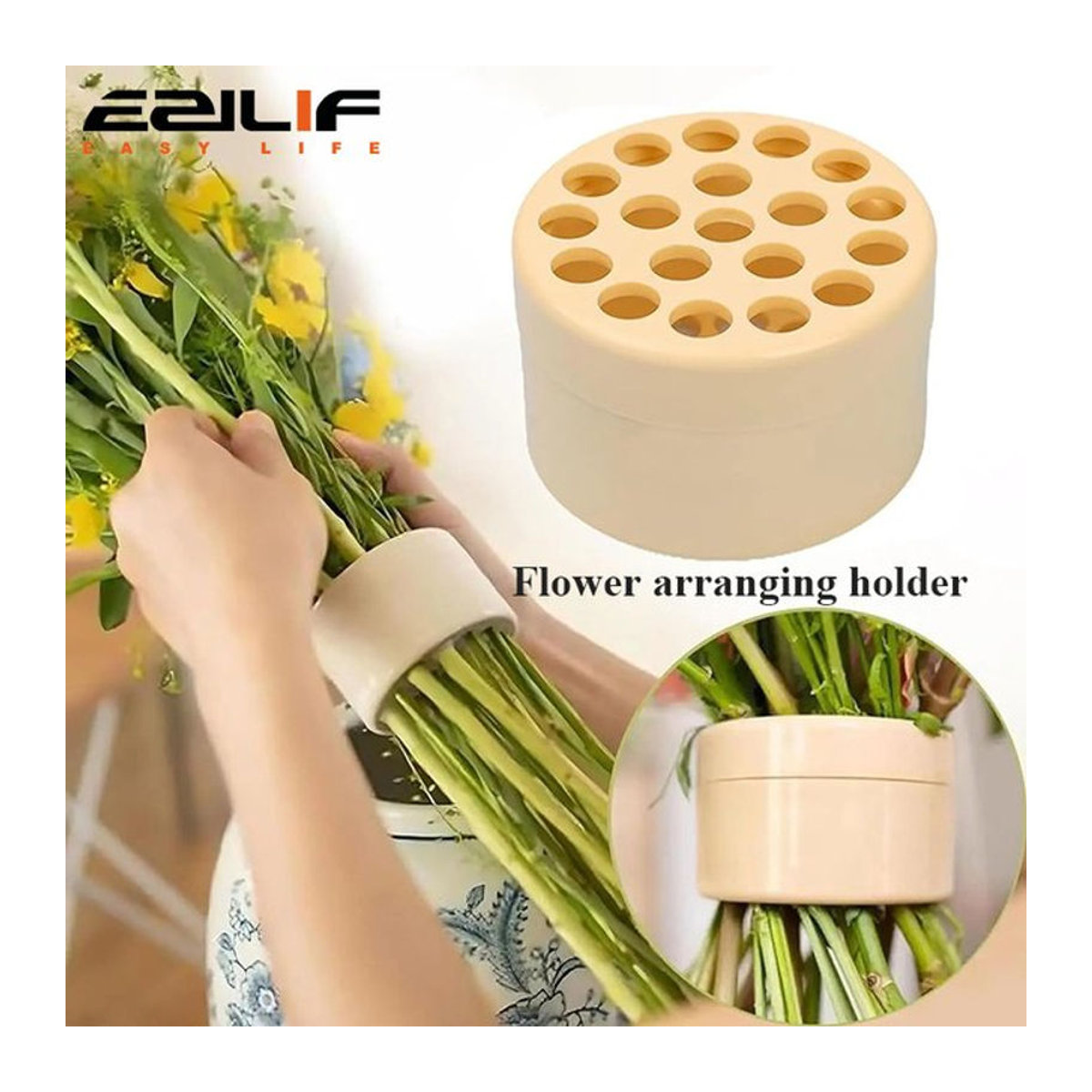 Spiral-Stielhalter für Ikebana und Blumenarrangements aus Kunststoff in Transparent und Beige - Bild 1