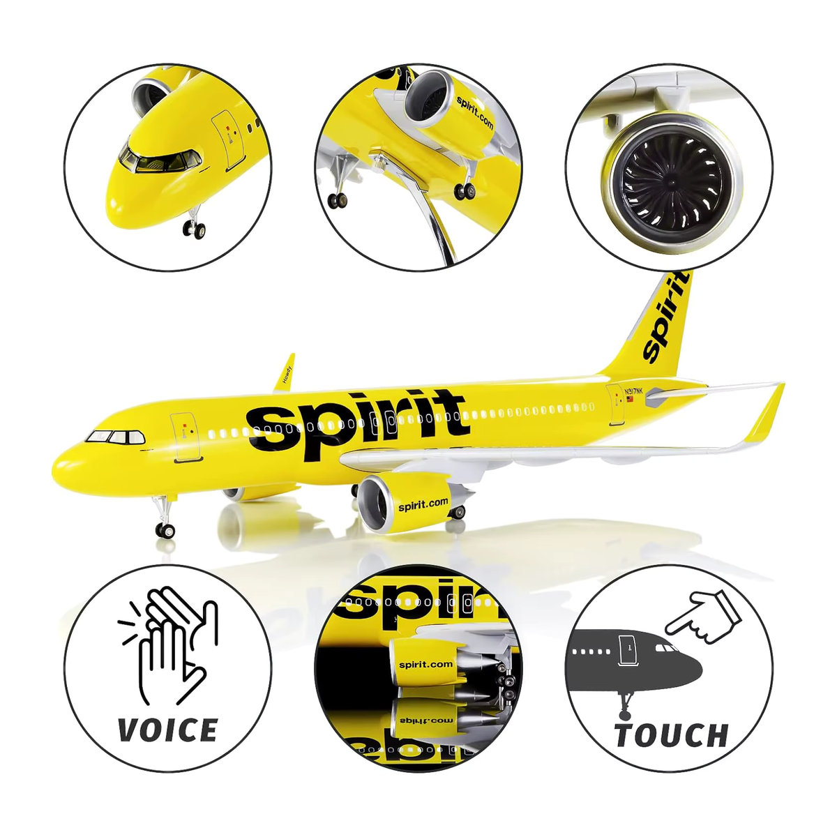 Spirit Aviation Airbus A320 Neo Flugzeugmodell im Maßstab 1:80, Farbe Gelb, aus Metall und Kunstharz - Bild 3