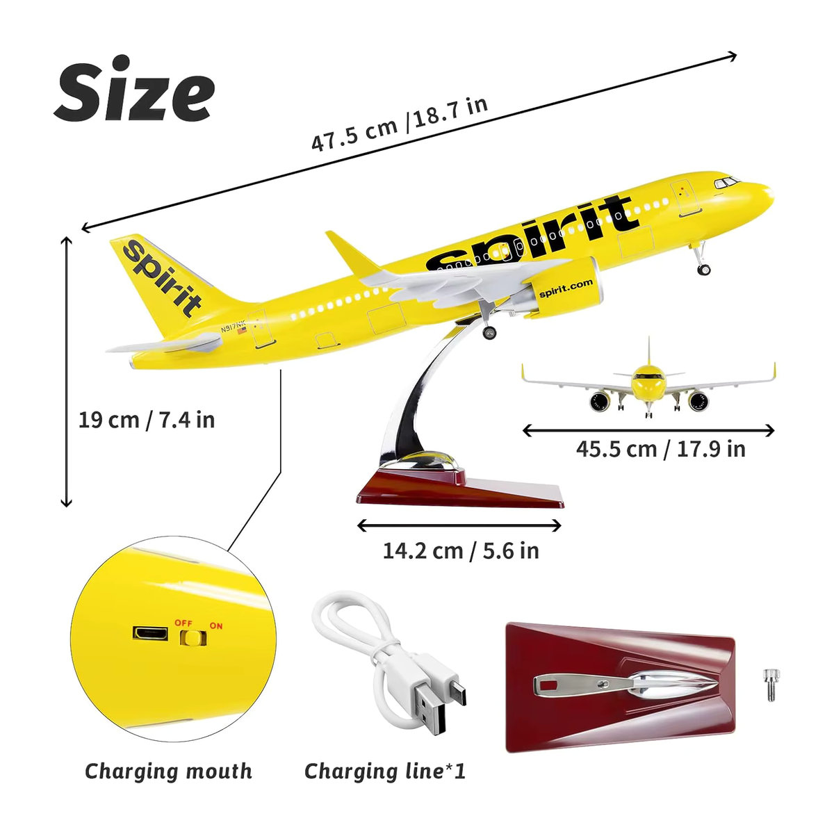 Spirit Aviation Airbus A320 Neo Flugzeugmodell im Maßstab 1:80, Farbe Gelb, aus Metall und Kunstharz - Bild 4
