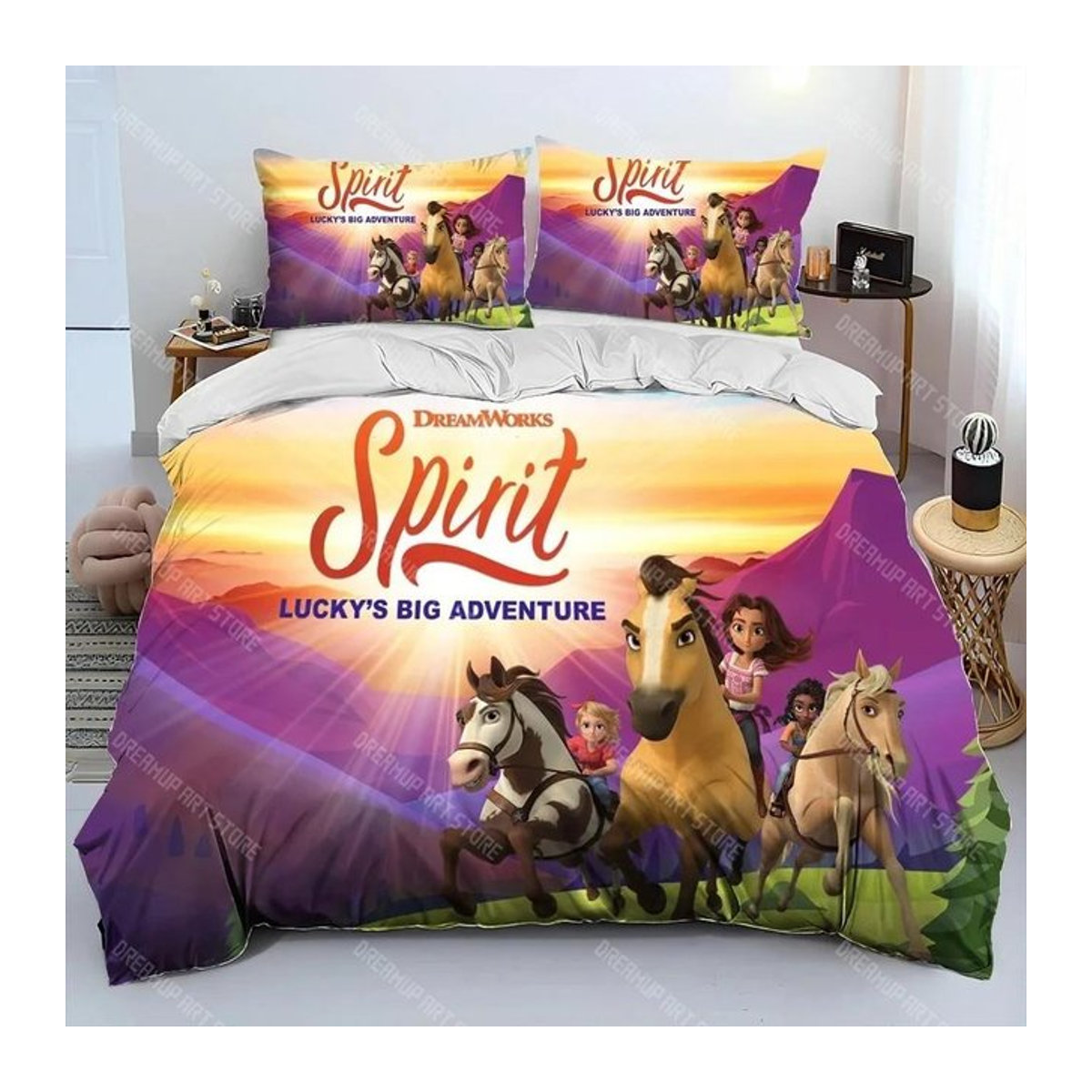 Spirit Riding Free Pferde Bettbezug Set mit Kissenbezug für Jungen und Mädchen, mehrfarbig, B/H: 240 x 220 cm - Bild 1