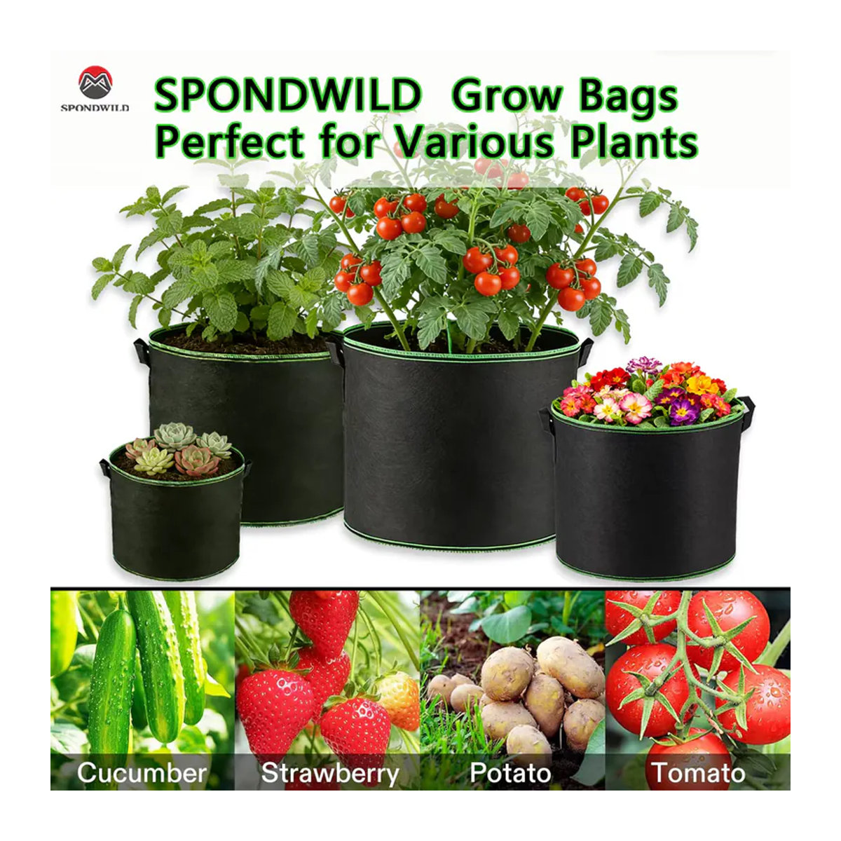 SPONDWILD Pflanzsäcke mit Griffen als Stofftöpfe für Tomaten, Kartoffeln, Gemüse und Baumzucht - Bild 2