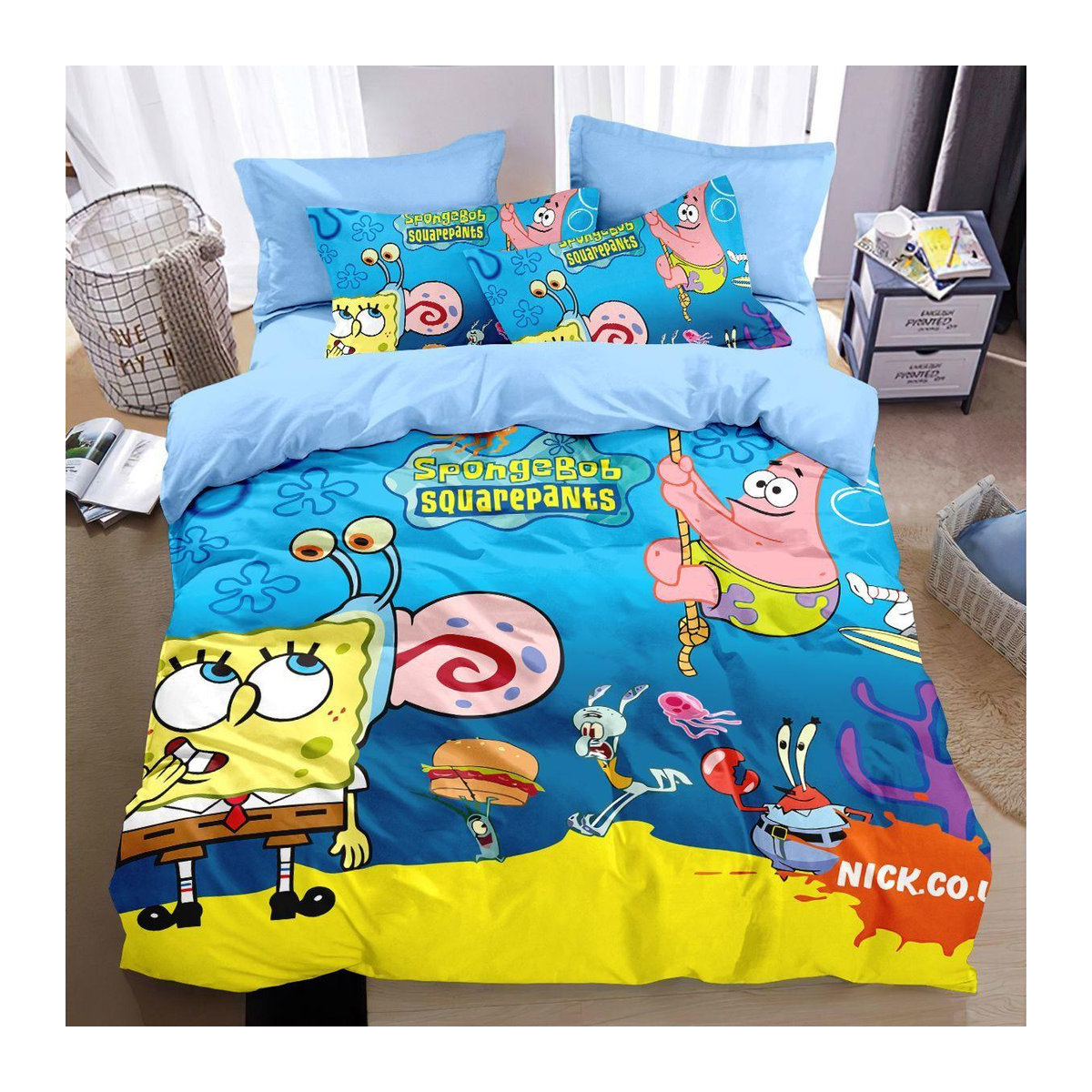 SpongeBob SquarePants 3D Bettwäsche-Set aus Polyester für Kinder, mehrfarbig, B/H: 240 x 220 cm - Bild 1
