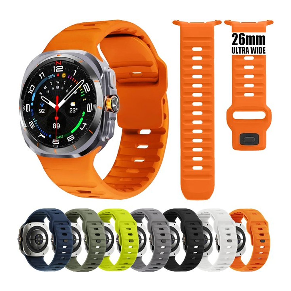 Sport Silikon Armband für Samsung Galaxy Watch 7 Ultra 47mm in Orange mit minimalistischem Design - Bild 1