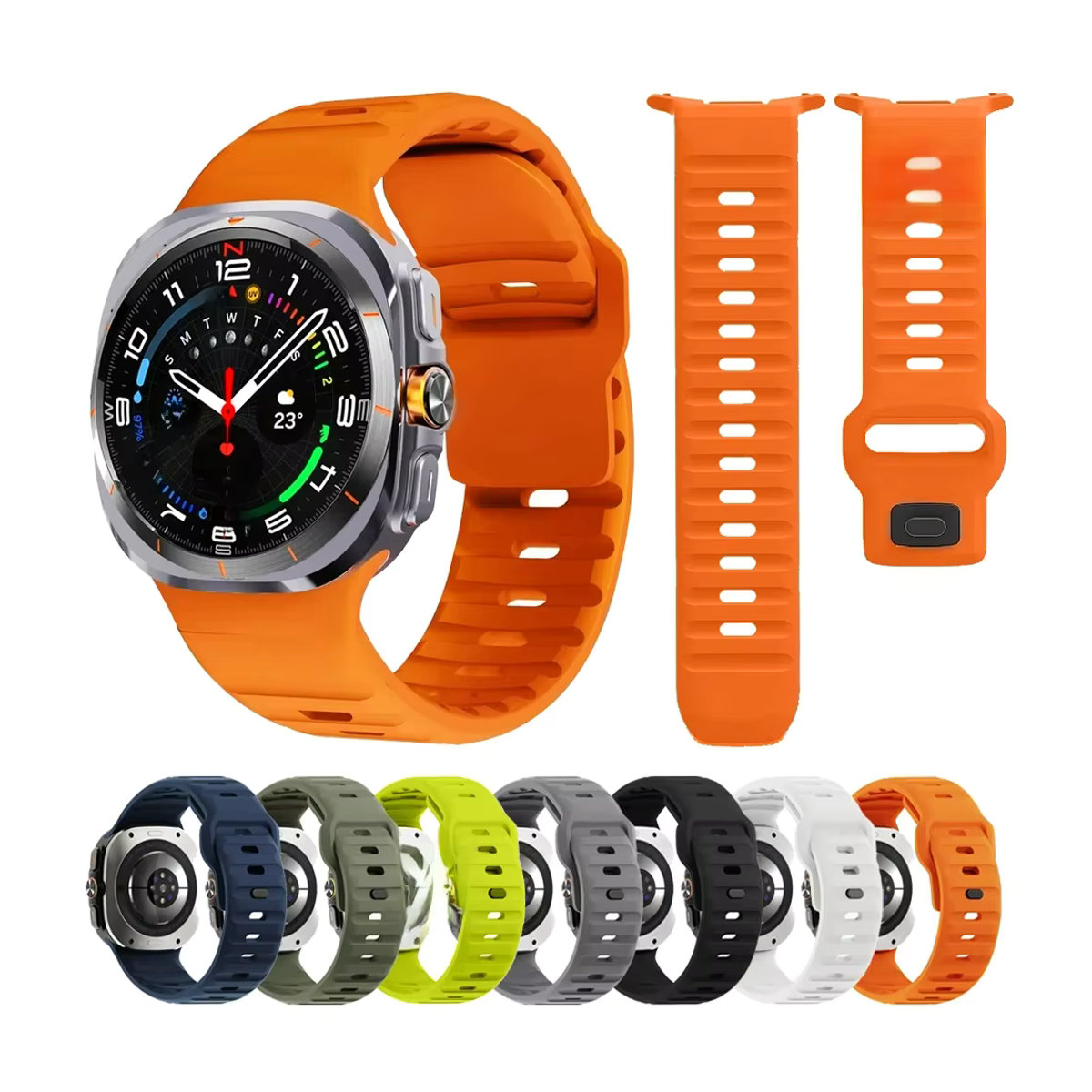 Sport Silikon Armband für Samsung Galaxy Watch 7 Ultra 47mm in Orange mit minimalistischem Design - Bild 5