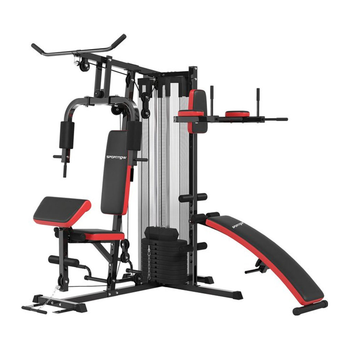 SPORTNOW Multifunktionale Kraftstation mit Butterfly, Latzugstange, Brustpresse und Sit-Up-Bank, Schwarz, B/T/H: 175 x 225 x 200 cm - Bild 1