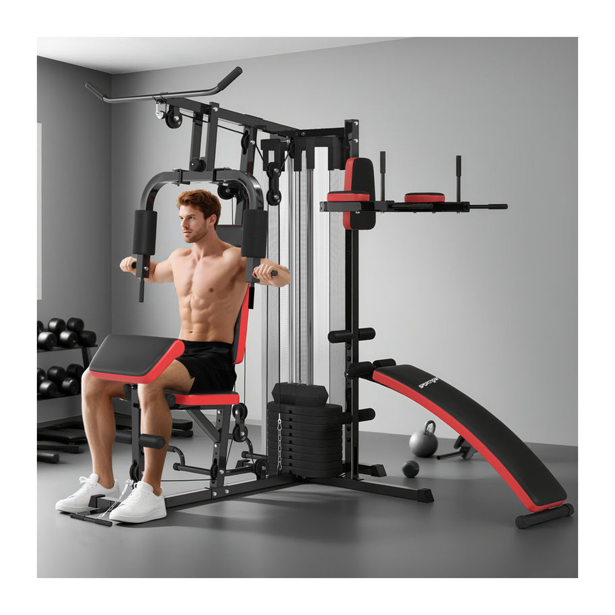 SPORTNOW Multifunktionale Kraftstation mit Butterfly, Latzugstange, Brustpresse und Sit-Up-Bank, Schwarz, B/T/H: 175 x 225 x 200 cm - Bild 2