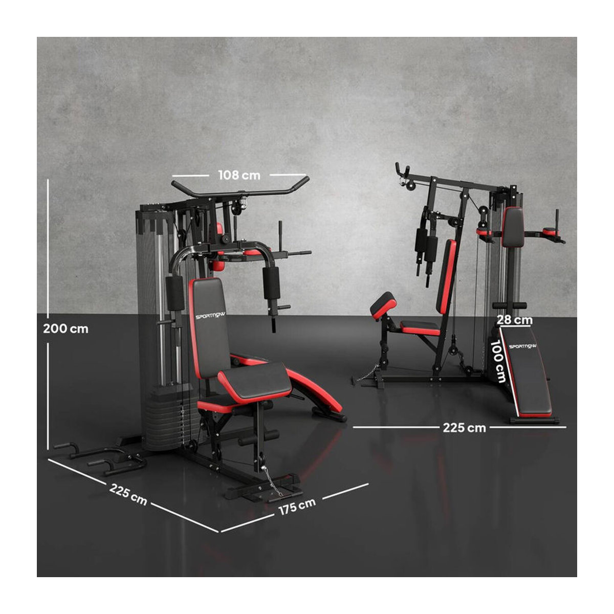 SPORTNOW Multifunktionale Kraftstation mit Butterfly, Latzugstange, Brustpresse und Sit-Up-Bank, Schwarz, B/T/H: 175 x 225 x 200 cm - Bild 4