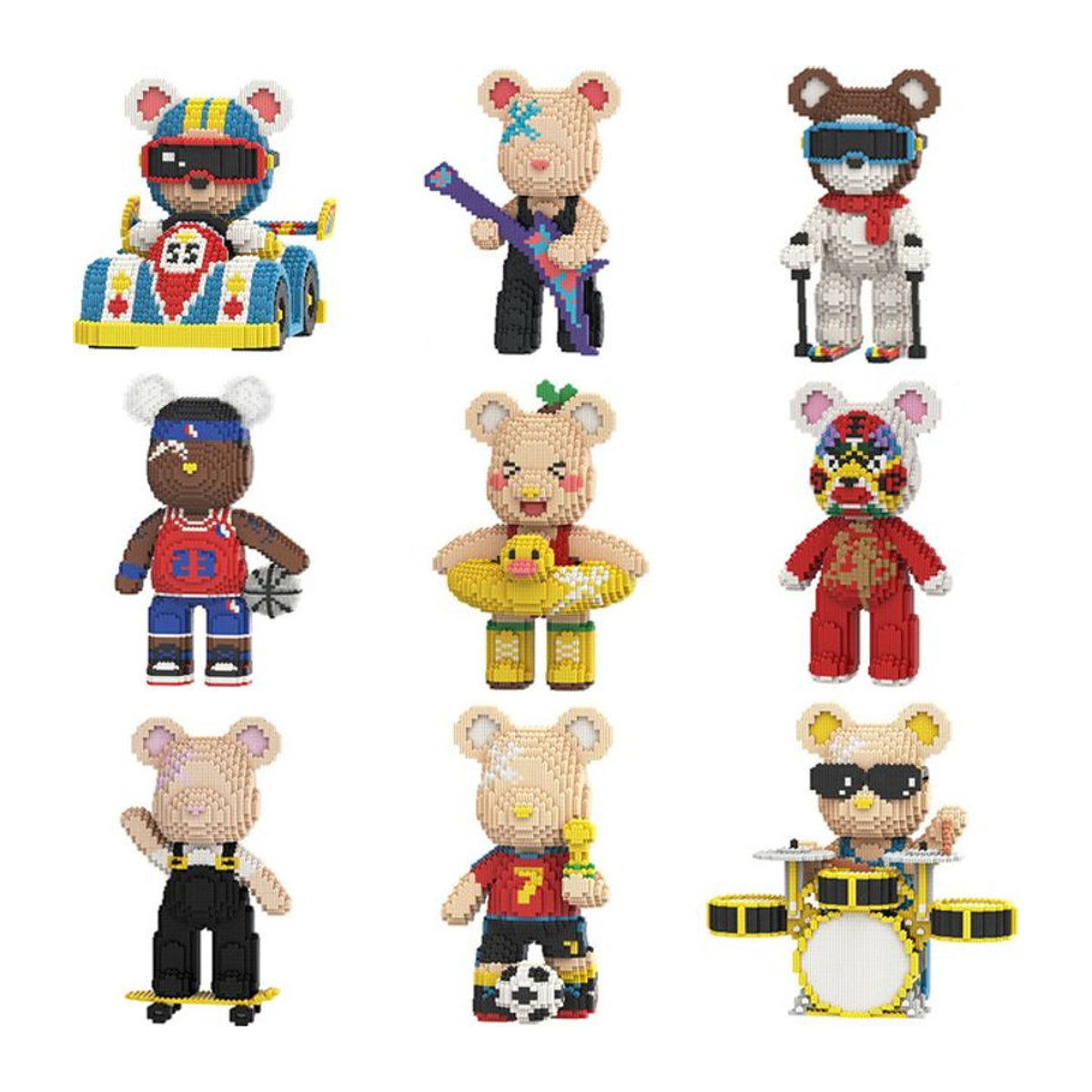 Sportsterne Bär Mini Baustein Set DIY Montage Ornament aus Kunststoff in Mehrfarbig - Bild 1