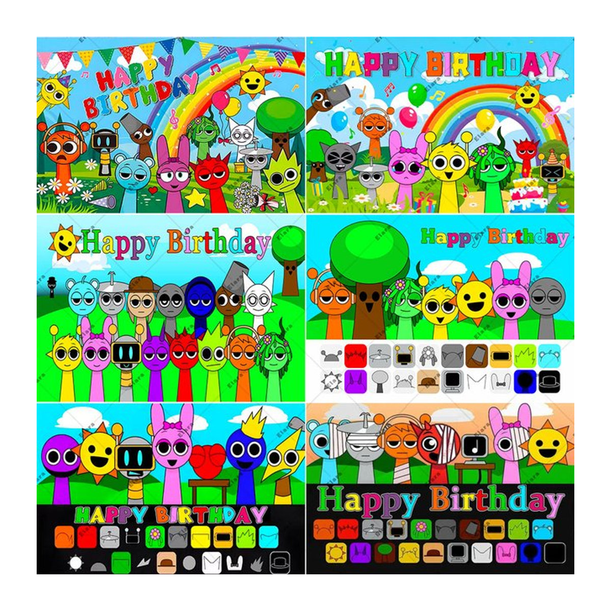 Sprunki Incredibox Party-Hintergrund Banner für Kindergeburtstage und Babypartys, mehrfarbig, rechteckig - Bild 1