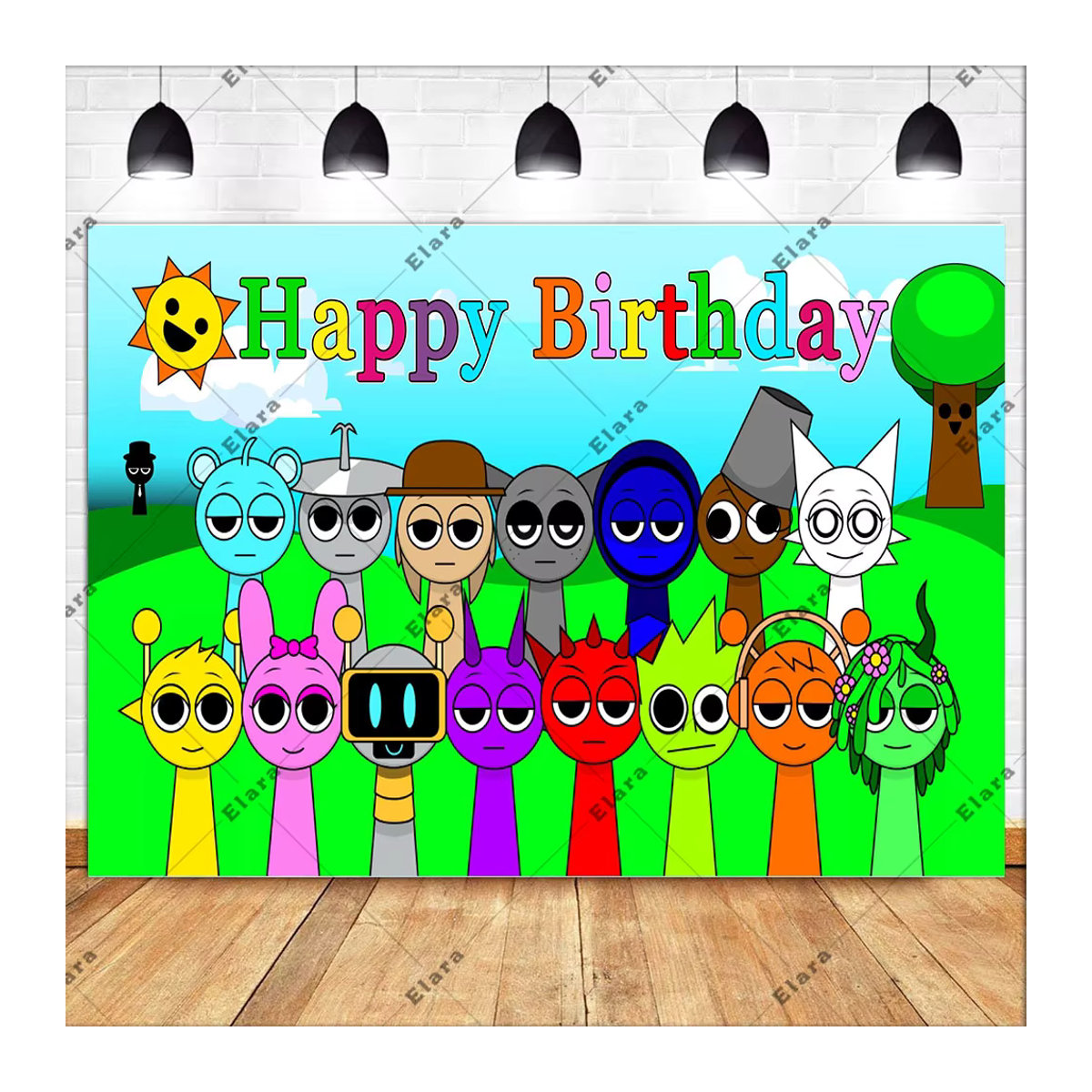 Sprunki Incredibox Party-Hintergrund Banner für Kindergeburtstage und Babypartys, mehrfarbig, rechteckig - Bild 3