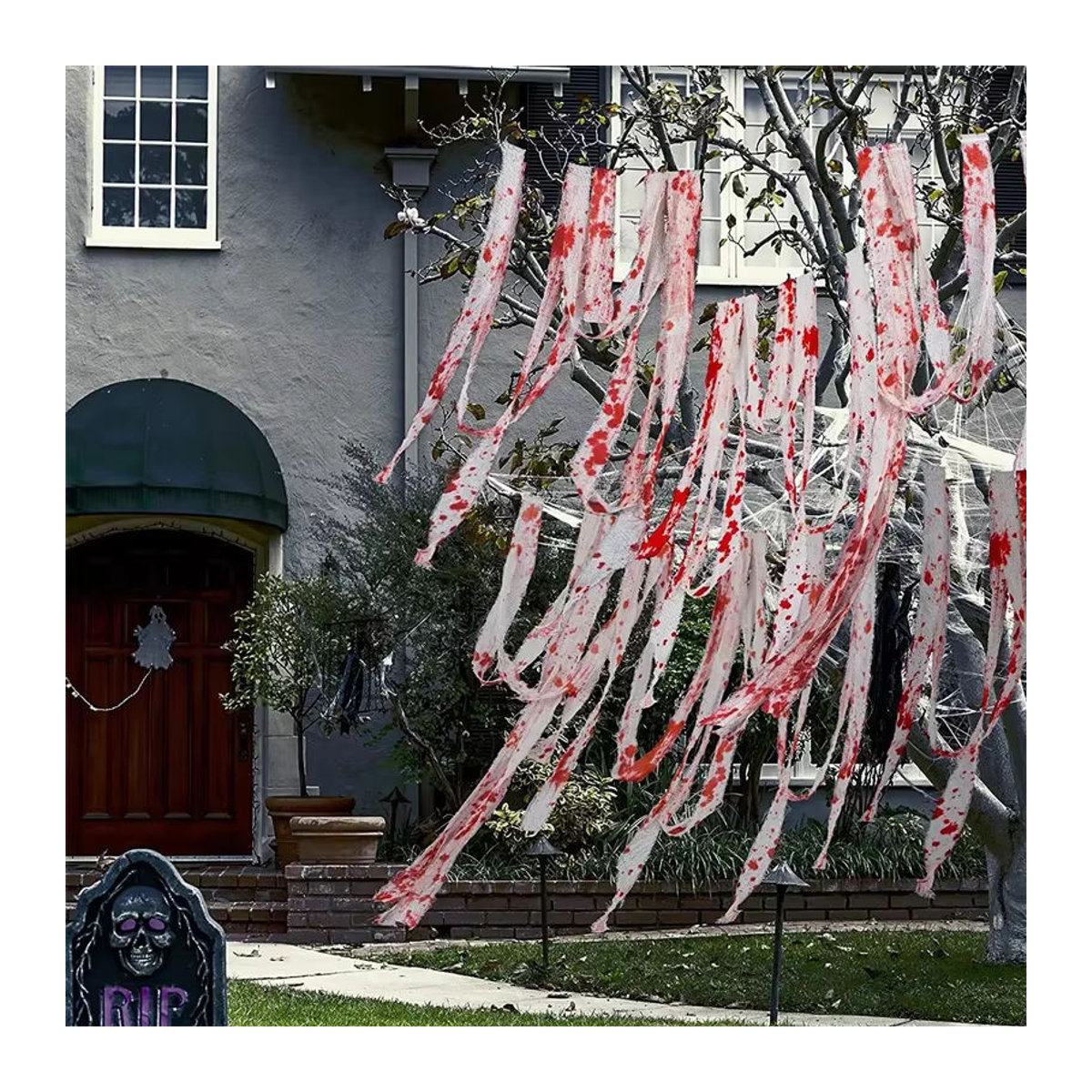 Spukhaus Home Halloween Dekoration Blutige Gaze als Horror Requisiten in Weiß und Rot - Bild 2