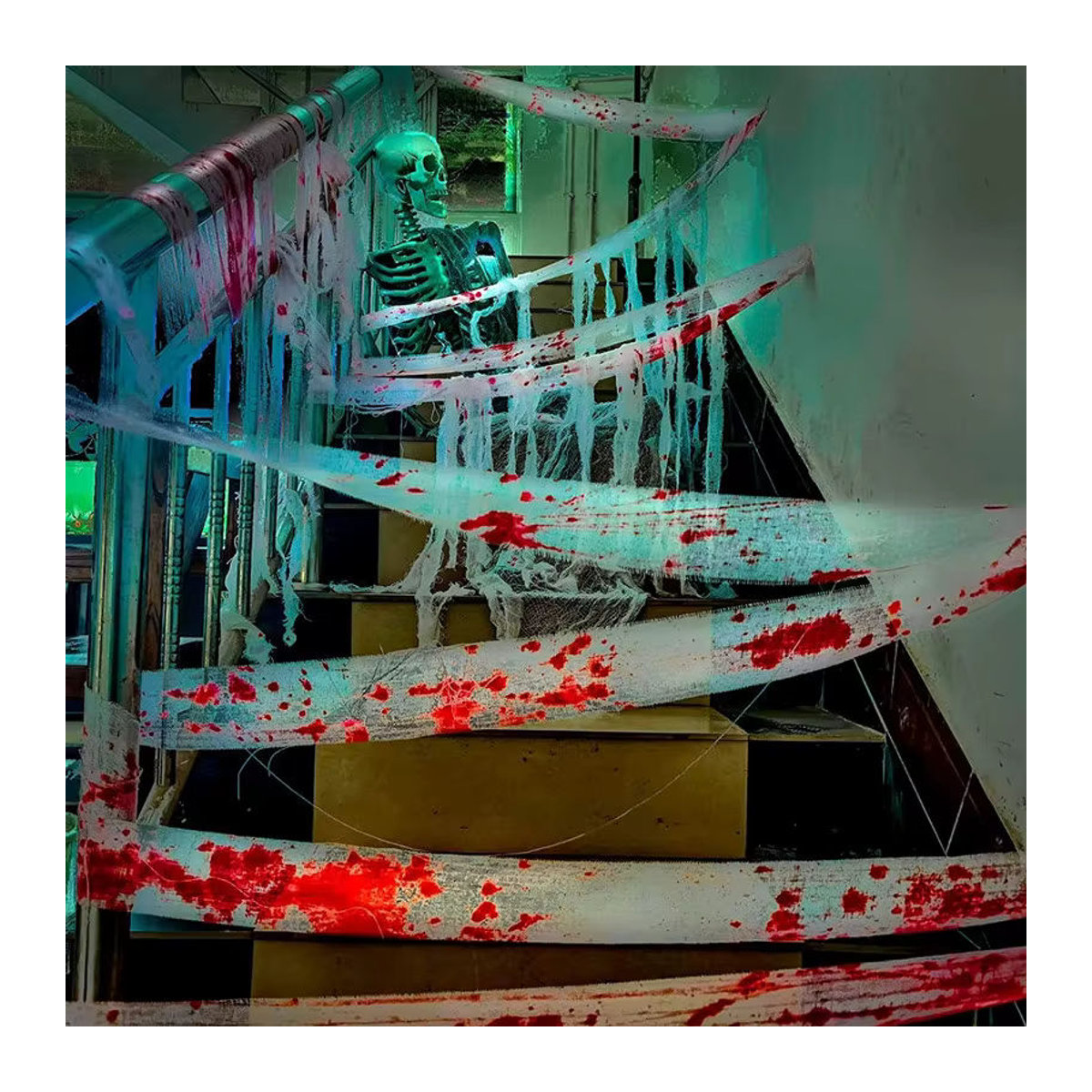 Spukhaus Home Halloween Dekoration Blutige Gaze als Horror Requisiten in Weiß und Rot - Bild 4