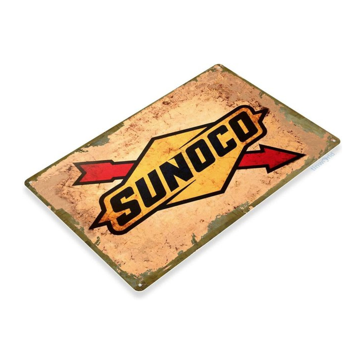 SRongmao Sunoco Tankstelle Öl Garage Motor Retro Logo Metallblechschild als rustikale Wanddekoration in mehrfarbigem Querformat - Bild 1