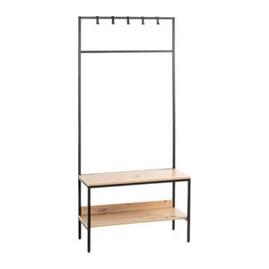 Standgarderobe HAKU im Skandinavischen Industrial Design mit 5 Haken und 2 Ablagen, Schwarz/Eiche Natur, B/T/H: 80 x 35 x 180 cm