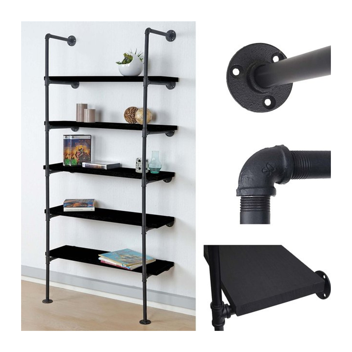 Standregal MCW Bücherregal im Industrial Design aus Holz und Metall, Anthrazit, H: 165 cm, B: 80 cm, T: 28 cm - Bild 1
