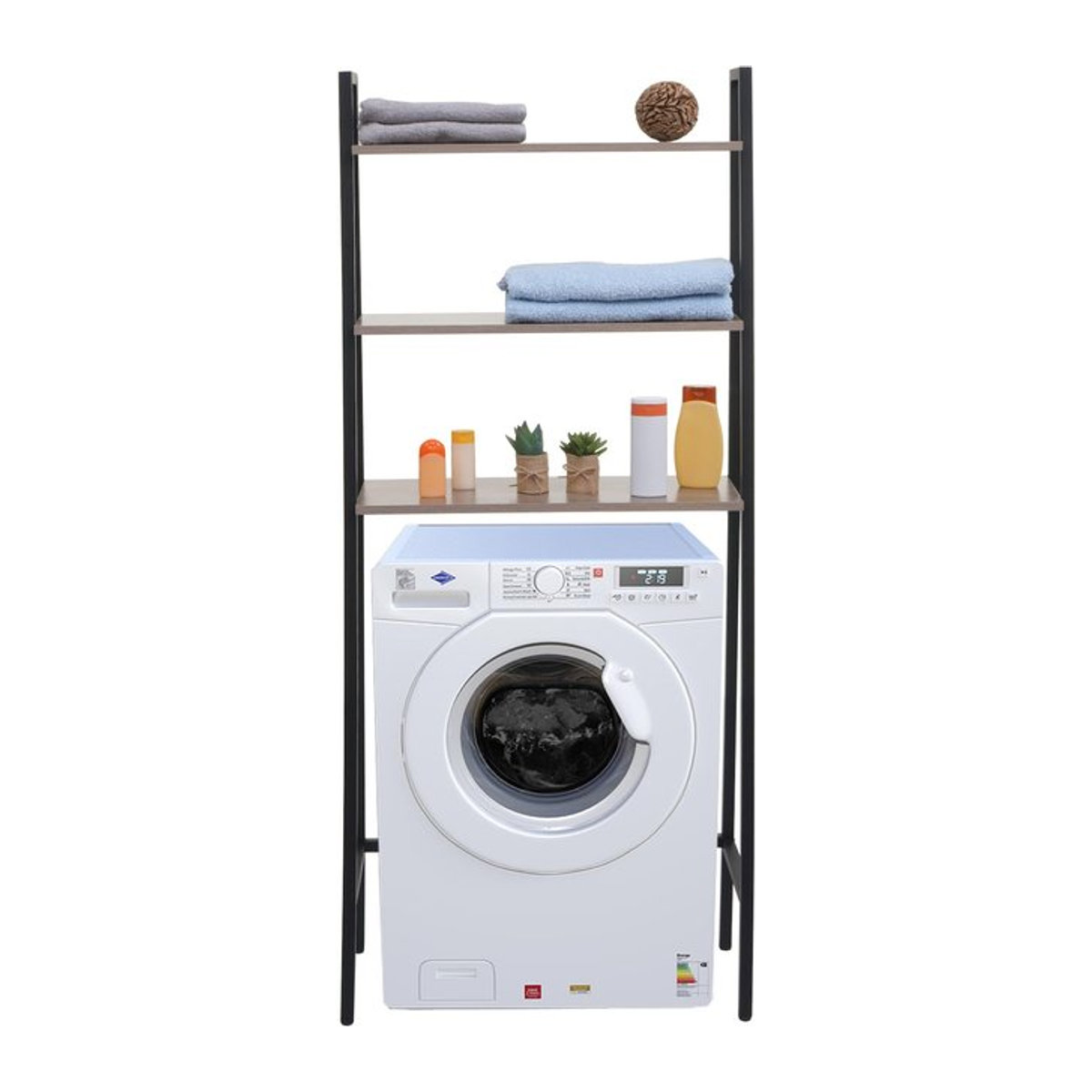 Standregal MCW-K82 Industrial Leiterregal aus Metall und Holz in Grau-Braun, H x B x T: 155 x 64 x 25 cm - Bild 1