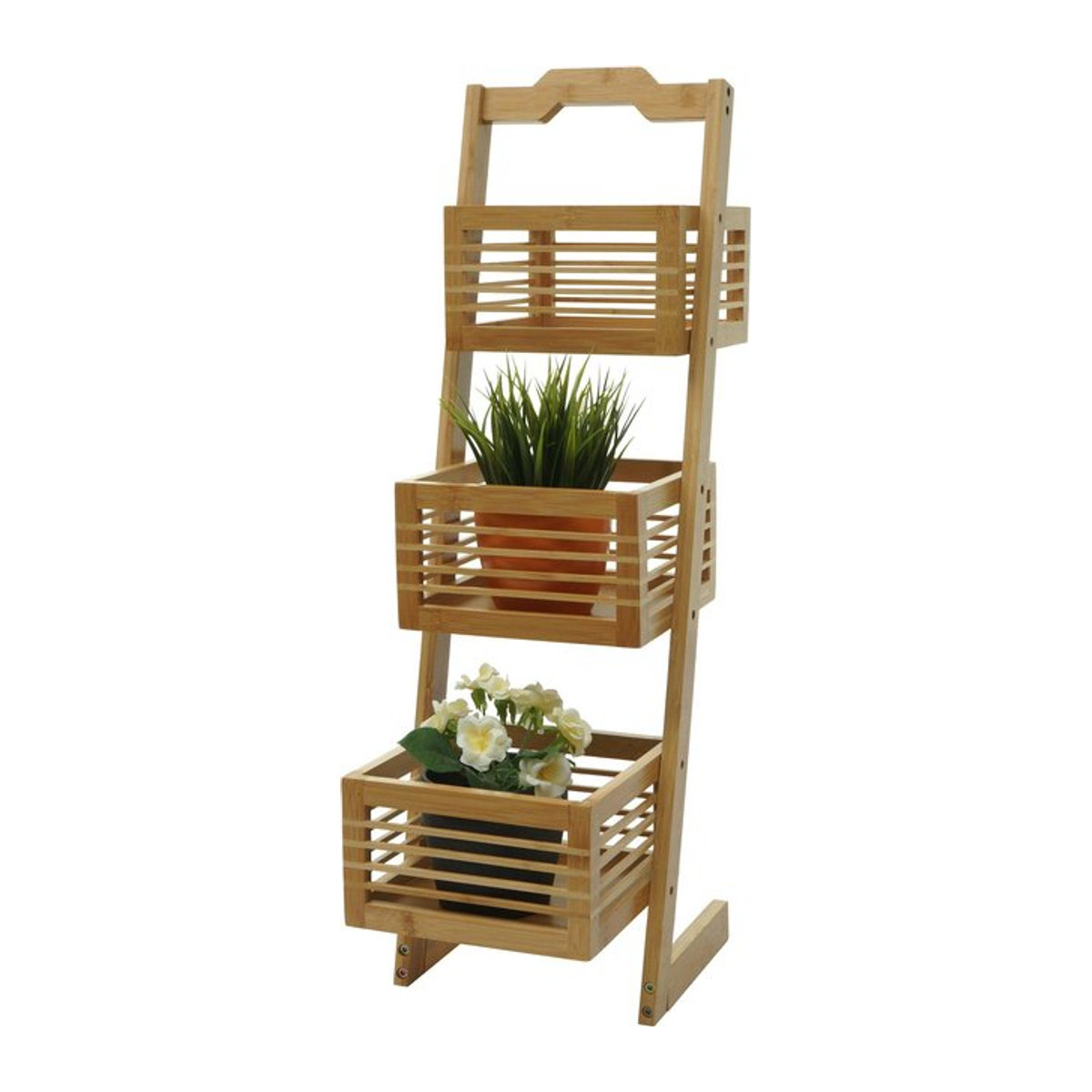 Standregal MCW-M21 aus Bambus mit 3 Körben in Braun, B/T/H: 77 x 23 x 30 cm - Bild 1