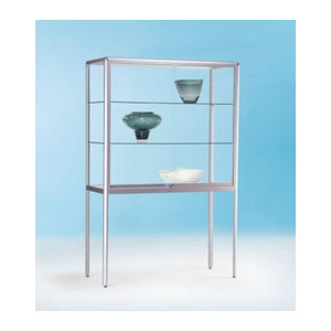 Standvitrine BST Vitrinenschrank aus Aluminium und Glas in Silber, B 150 x T 50 x H 195 cm