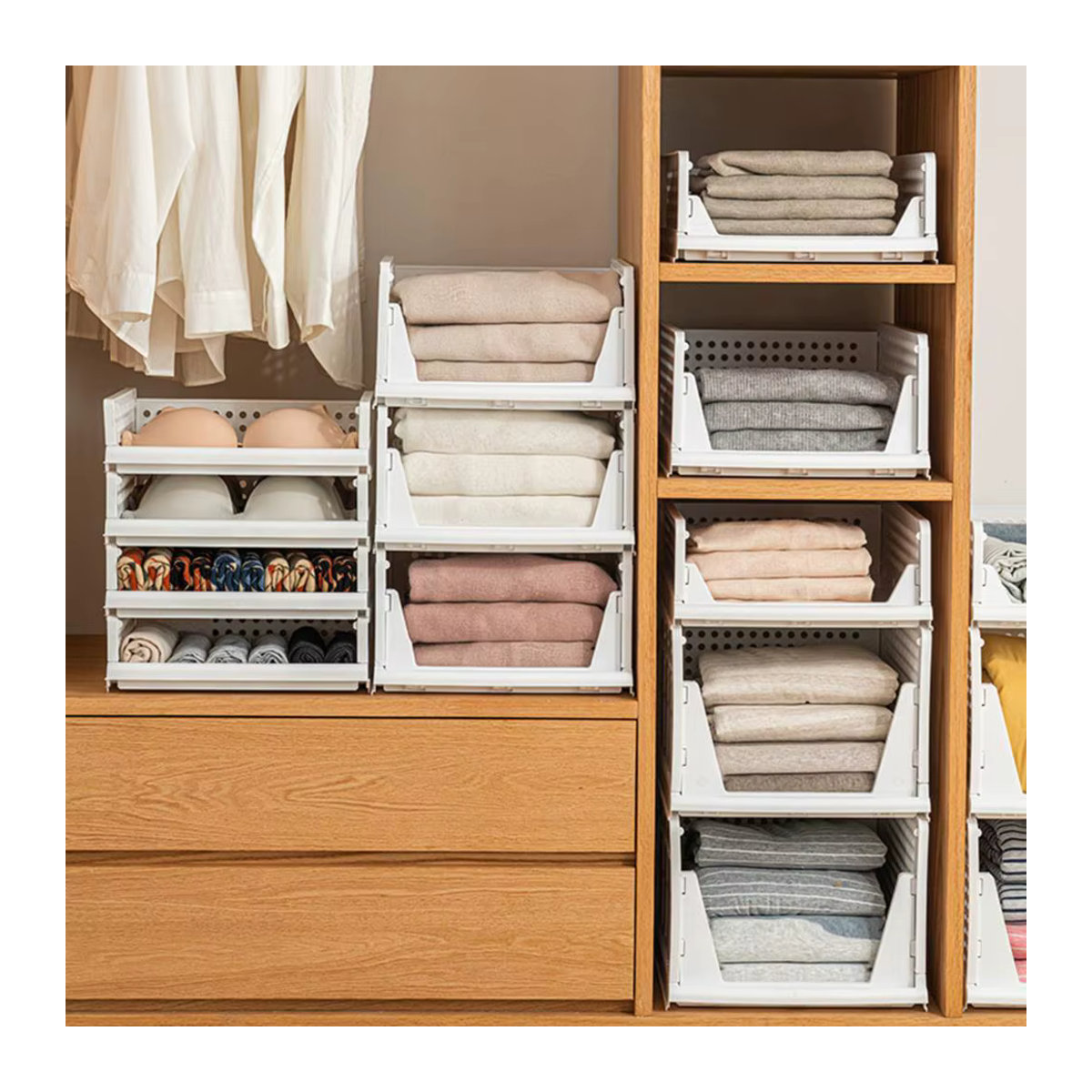 Stapelbarer Kleiderschrank mit Schubladen aus Kunststoff in Weiß - Bild 4