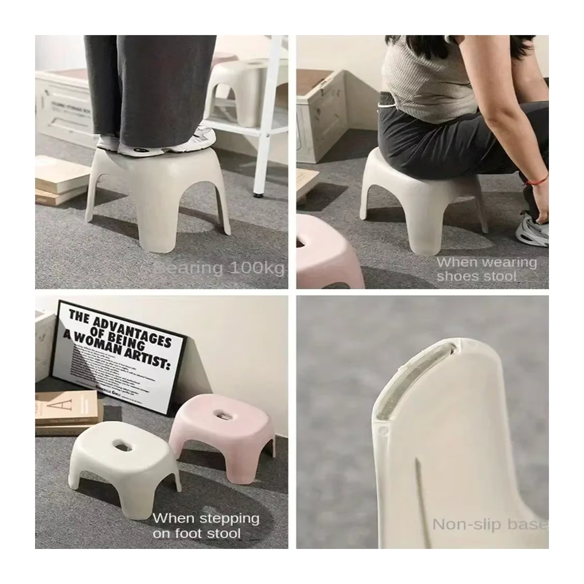 Stapelbarer Kunststoffhocker von LIUSHADUOLA in Pink und Weiß, multifunktionaler und tragbarer Hocker für den Haushalt - Bild 4