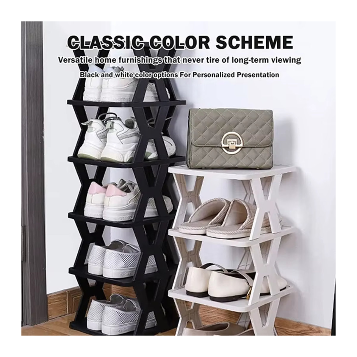 Stapelbares Schuhregal aus Kunststoff in Weiß oder Schwarz/Weiß für den Eingangsbereich, minimalistischer Schuh-Organizer - Bild 1